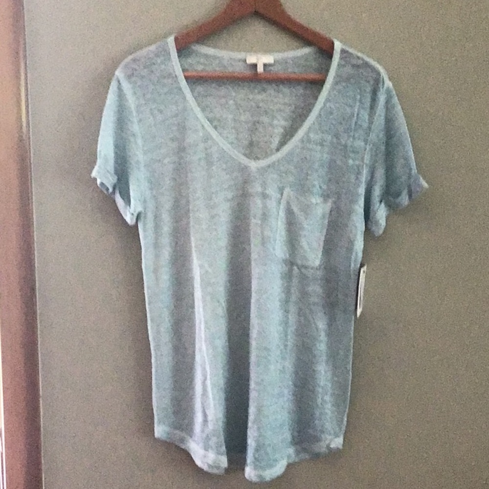 Joie Women’s Larosa 100% Linen Top Pale Ocean Large NWT